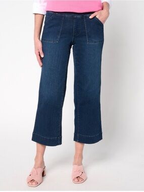 Belle by Kim Gravel Petite TripleLuxe Denim Wide Leg Cropped Pants 2P Cerulean